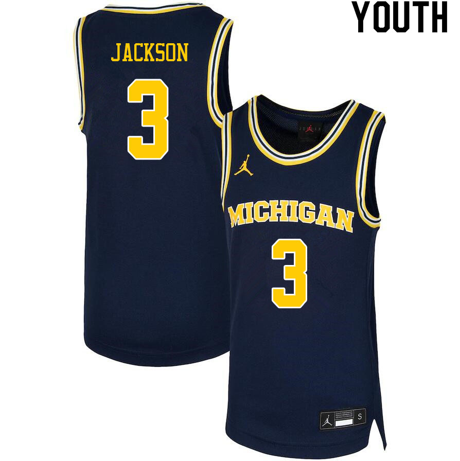 Youth #3 Zeb Jackson Michigan Wolverines College Basketball Jerseys Sale-Navy - Click Image to Close